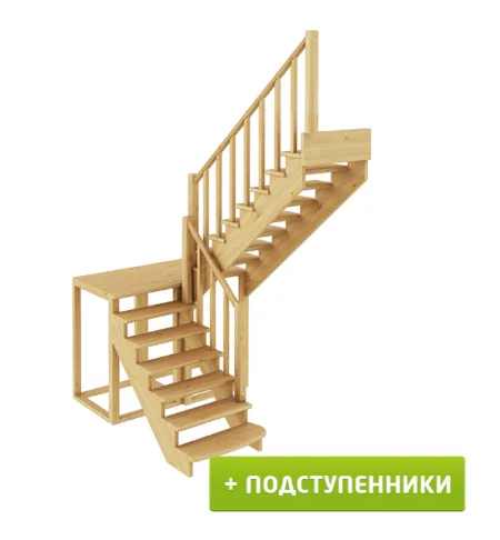 Лестница К-004м/3 с подступенками П сосна